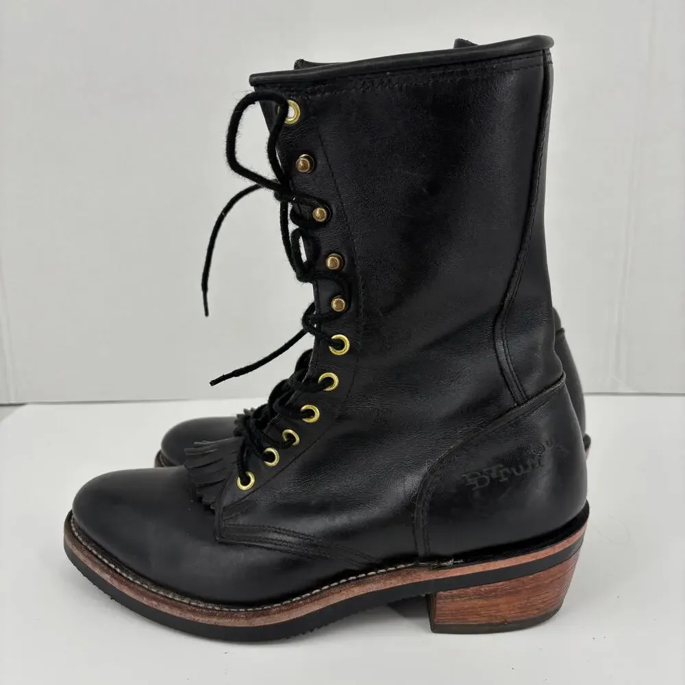 DD Tuff Roper Kiltie Lace Up Boots Mens Size 8 Black Leather Lace Up Vintage USA